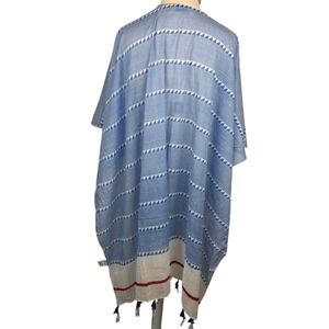 Blue Water Womans Shawl Poncho Style Cotton Open Red White Blue Tassles One Size